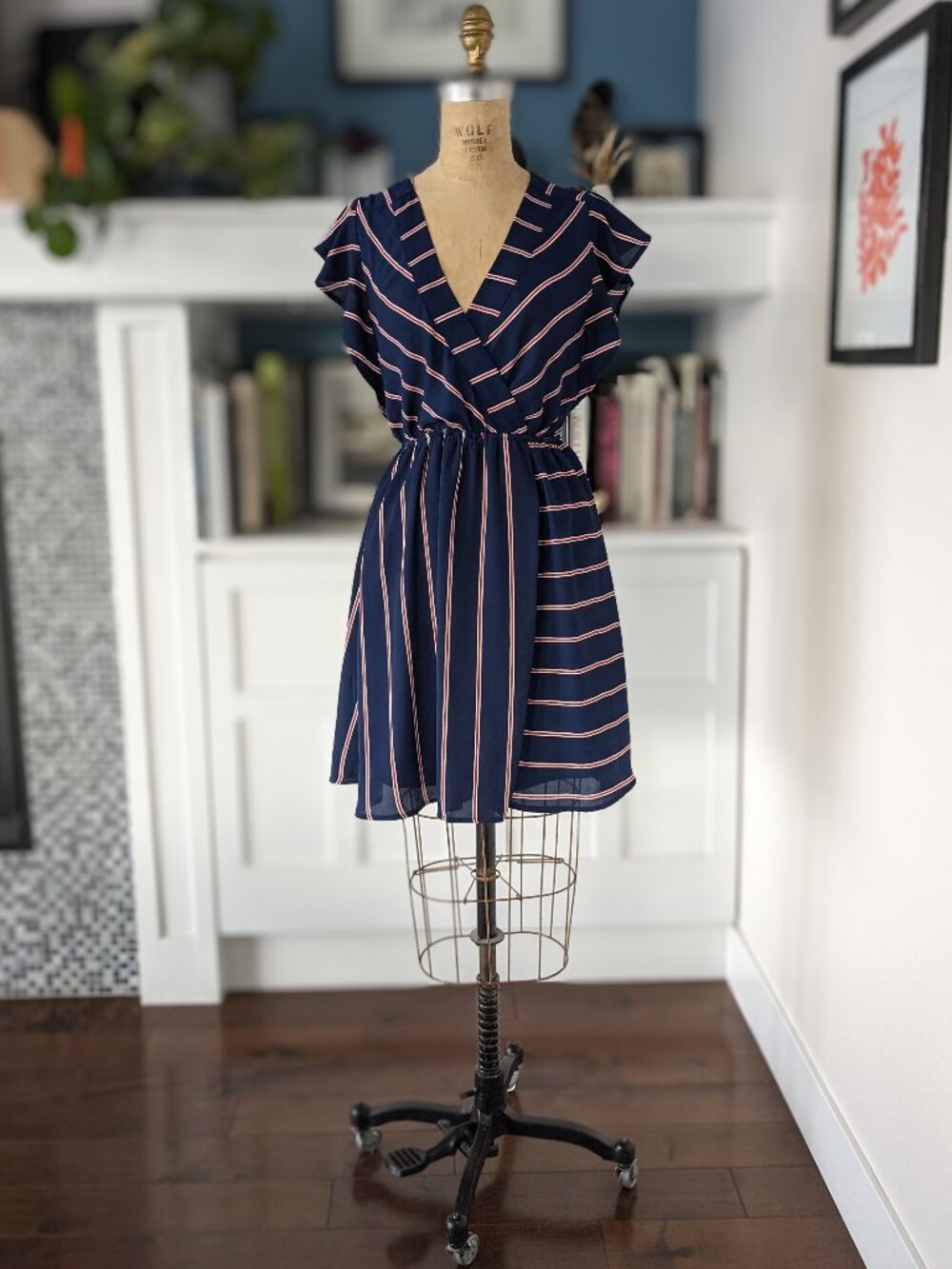 Monteau Deep V A-line Dress with Flutter Sleeves